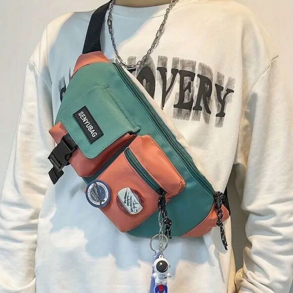 Men's chest bag colorblock fannypack belt bag hiking fashion travel accessory - Picture 2 of 6